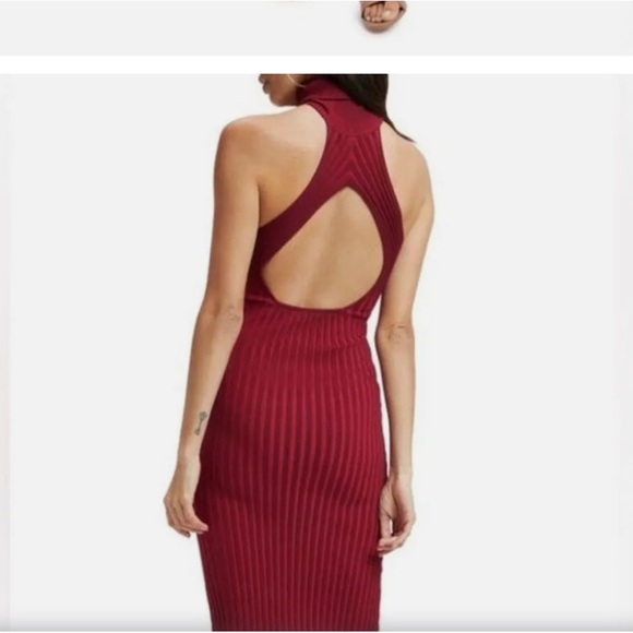 GOOD AMERICAN NWT Sleeveless, midi-dress burgundy, with-back cut-out. - Picture 2 of 4